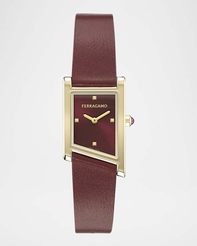 Ferragamo Asymetrique 22X36MM IP Yellow Gold Leather Watch